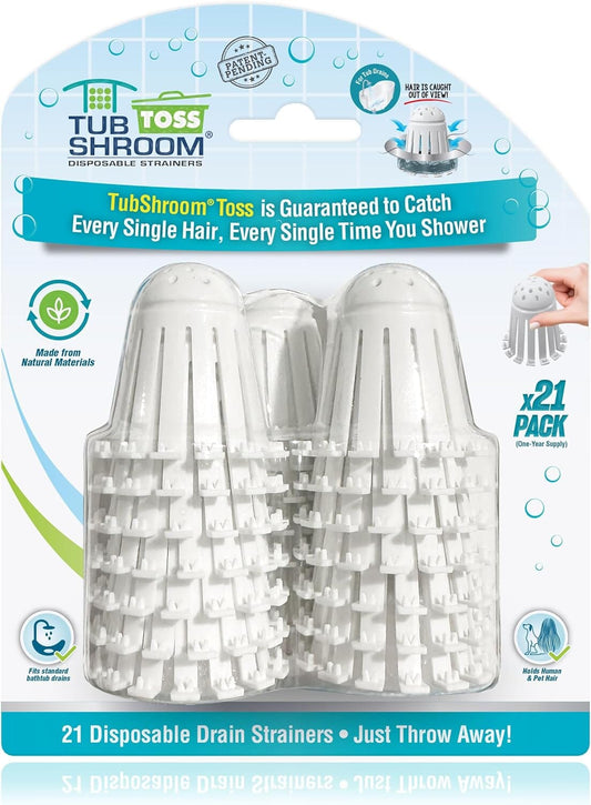 TubShroom Toss 21pk Disposable Bath Tub Drain Strainers - Hair Catcher Snare for Shower Bathtub to Prevent Clogged Drains